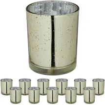 Relaxdays Teelichthalter 12er Set Glas Gold