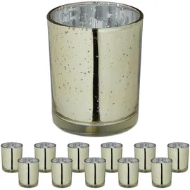 Relaxdays Teelichthalter 12er Set Glas Gold