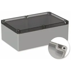 POLLIN, Polycarbonat Gehäuse, 240,3 x 160,3 x 90 mm, IP65, Lichtgrau, Glasklarer Deckel
