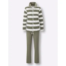 Feel Good Hausanzug FEEL GOOD, Damen, Gr. 52/54, grün (khaki, ecru, bedruckt), 60% Baumwolle, 40% Polyester, Homewear-Sets Hausanzug