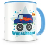 Samunshi® Kindertasse mit Namen Tasse Monstertruck Van Personalisierte Tasse mit Namen Kinder Kinderbecher mit Namen Kindergarten blau 300ml