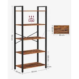 VASAGLE Bücherregal 66 x 30 x 153 cm Braun, Schwarz