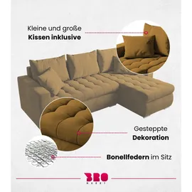 bromarkt Ecksofa LUIS Schlaffunktion Bettkasten L-Form 238x148x88cm Senf - Gelb
