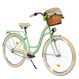 MILORD BIKES Cityrad Milord City Damenfahrrad Weidenkorb 28/26 Zoll, Mintze-Creme, 3-Gang, 3 Gang, Nabenschaltung grün