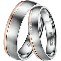 Trauring DOOSTI "Schmuck Geschenk Edelstahl Trauring Ehering Partnerring LIEBE" Gr. 56, rosa (edelstahlfarben, roségoldfarben, kristallweiß), Fingerringe, 56,mit Zirkonia, Edelstahl, 5mm, Made in Germany, wahlweise mit oder ohne Zirkonia