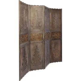 Homestyle4u Paravent Raumteiler 4 teilig Holz Schnitzerei Braun 160x170 cm 1361,