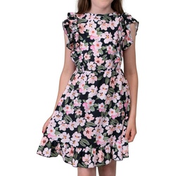 KMISSO Sommerkleid Mädchen Kleid mit Volants Blumenmotiv 30384 (1-tlg) bequem zu tragen schwarz 104