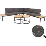 Mendler Garten-Garnitur HWC-H54c, Lounge-Set, Beistelltisch Spun Poly Akazie Holz Stahl hellbraun, Kissen dunkelgrau - Grau