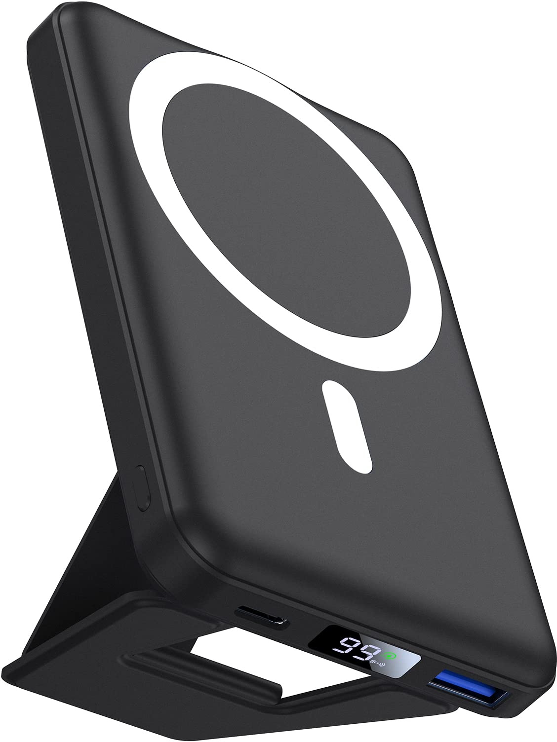 AOGUERBE Wireless Power Bank, 10000mAh Faltbarer Magnetische Powerbank Mini PD 22.5W Schnellladen mit LED Display, Akkupack Kompatibel mit MagSafe für iPhone 15/14/13/12 Plus/Mini/Pro/Pro Max(Schwarz)