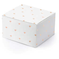 partydeco Geschenkbox, Geschenkbox für Gastgeschenke mit Herzen 10er Set weiß / rosegold weiß