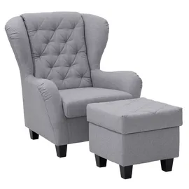 Home Affaire Ohrensessel HOME AFFAIRE "Alexandra", grau, B:92cm H:103cm T:93cm, Samtvelours (100% Polyester);Struktur fein (100% Polyester), Sessel, Ohrensessel, incl. Hocker, mit Steppung, in vielen Farben