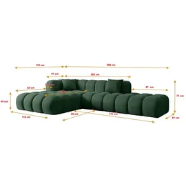 altdecor Ecksofa, Grün, Textil, 6-Sitzer, L-Form, Ottomane links, 289x176 cm, Wohnzimmer, Sofas - Couches, Wohnlandschaften, Ecksofas