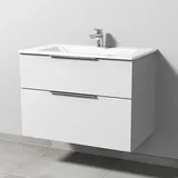 Glas-Waschtisch-Set mit Waschtischunterschrank „3way“ 80 × 48,7 × 58,2 cm in Weiß-Soft, mit Hahnlochbohrung