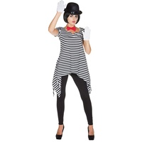 Karneval-Klamotten Pantomime Kostüm Damen Clown Harlekin Kostüm Ringel Tunika schwarz weiß