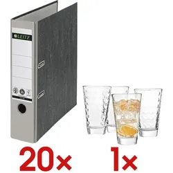 Leitz 20x Ordner »1080« CO₂ neutral inkl. 4tlg. Gläser-Set »OPTIC« 200 ml grau, 8x31.8x28.5 cm