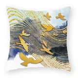 Kissenbezug 80x80 Goldener Vogel Blau Kissenbezug 80x80 Sanft Baumwolle und Leinen Kopfkissenbezug 80x80 mit Reißverschluss Dauerhaft Kissenbezüge 80x80 Knitterfreie Starke Atmungsaktivität 1 Pcs