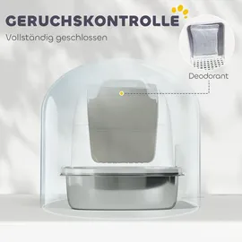PawHut Katzentoilette Edelstahl 52,4 x 41,3 x 42 cm Weiß