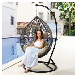 Home Deluxe Cielo Polyrattan Hängesessel mit Gestell, Korb grau