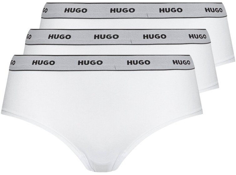 HUGO Damen Hipster, 3er Pack - Hipster Stripe, Unterwäsche, Baumwolle, Logo, einfarbig Weiß XS