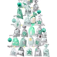 Luxuskollektion Adventskalender zum Befüllen Grau 24 Stoffbeutel Kette Weihnachtskalender