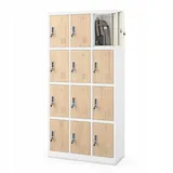 Jan Nowak Wertfachschrank 3B4A Fächerschrank Schließfachschrank mit 12 Fächern Metallspind Umkleideschrank Stahlblech Pulverbeschichtung Farbwahl 185 x 90 x 40 cm (Weiß-Holz)