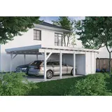 Kiehn-Holz Geräteraum für Doppelcarport KH 330 Weiß 174 cm x 585 cm