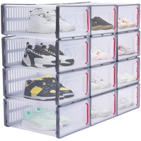 DENEST Schuhbox, Schuhboxen Stapelbar Transparent, 12er Set Schuhkarton mit Tür und Belüftungslöchern, 34×23×14cm,Schuhaufbewahrung Schuh Organizer für Schuhe bis Größe 44