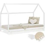 Homestyle4u Kinderbett ausziehbar Hausbett 90x200 2 Matratzen Lattenrost Ausziehbett - 206 cm X 142 cm X 100 cm