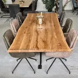 Live Distance Shopping MyTimber® Tischplatte Eiche Massivholz Platte aus Echtholz | Baumkante oder gerade Kante | Naturbelassen oder geölt | EIN Hingucker für jeden Raum (Baumkante - geölt, 120x70cm)