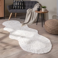 Paco Home Waschbarer Teppich Wohnzimmer Schlafzimmer Kurzflor rutschfest Modern Flauschiger Fellteppich Fell Imitat Kunstfell, Grösse:70x200 cm Fell-Form, Farbe:Creme