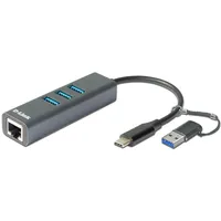 D-Link Gigabit Ethernet Adapter mit 3x USB-3.0, RJ-45, USB-C 3.0/USB-A 3.0 [Stecker] (DUB-2332)