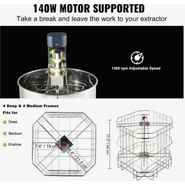Vevor Honigschleuder Elektrisch 140 W Tangentialschleuder Edelstahl 4/8 Rähmchen