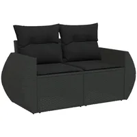 VidaXL Gartensofa mit Kissen 2-Sitzer Schwarz Poly Rattan