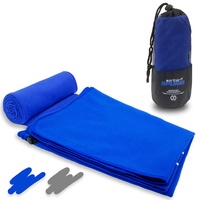 Aribari Sporthandtuch - Mikrofaserhandtuch - kompakt, Ultra leicht und schnell trocknend - ideal für Fitness und auf Reisen - mit und ohne eingenähter Tasche - 100 x 50 cm (Blau)