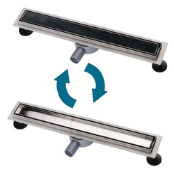 euroharry Duschrinne Duschrinne Edelstahl Bodenablauf Duschablauf 360° Befliesbar 2in1 6.5 cm x 90 cm x 10 cm