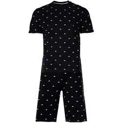 LACOSTE Herren Schlafanzug Set, 2-tlg. - Set Pyjama Loungewear, kurz, Allover Minicroc Print, Rundhals, Jersey Schwarz/Weiß 2XL