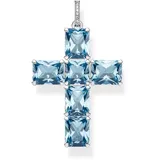 Thomas Sabo Damen Kreuz-Anhänger aus Sterling-Silber mit Zirkonia-Steinen in Blau und Weiß, PE922-059-1