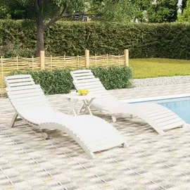 vidaXL Sonnenliegen 2 Stk. mit Tisch Weiß Massivholz Akazie