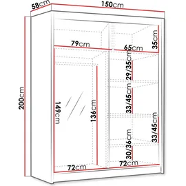 Mirjan24 Schiebetürenschrank Jafzurt III 150 x 200 x 58 cm Weiß