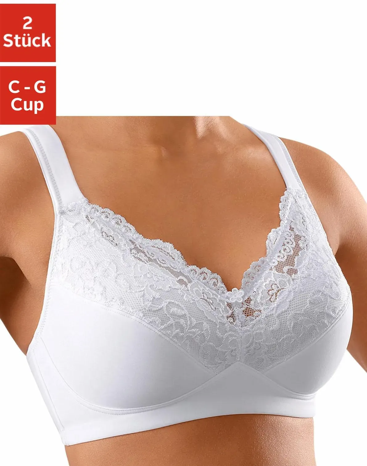Soft-BH PETITE FLEUR, Damen, Gr. 80, Cup D, schwarz-weiß (weiß, schwarz), Jersey, Obermaterial: 60% Polyamid, 29% Baumwolle, 11% Elasthan, BHs Soft-BH, ohne Bügel mit Komfortträgern – auch ideal für große Größen