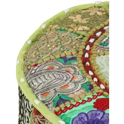 vidaXL Patchwork Sitzpouf Rund Baumwolle Handgefertigt 40x20 cm Grün