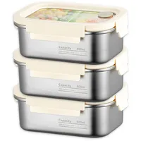3 Stück Edelstahl Frischhaltedosen mit Deckel, Brotdose Edelstahl, Vorratsdose Lebensmittelbehälter, Wiederverwendbar Gefrierdosen Bento Lunchbox aus Metall für Käse Obst Salate Süßigkeiten Marmeladen
