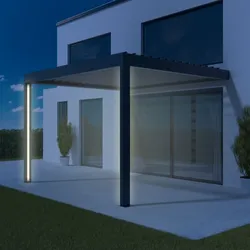 Pergola mit Beleuchtung am Pfosten, Anbaupergola mit LED-Leiste, Aluminium, Gestell Anthrazit, 1000x1600 mm, individuell konfigurieren