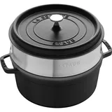 Staub Cocotte mit Dämpfeinsatz, 24 cm Schwarz rund Gusseisen (40508-814-0), Pfanne + Kochtopf, Schwarz