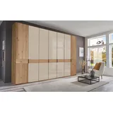 Wiemann Drehtürenschrank WIEMANN "Cardiff", beige (glas champagner), B:344,2cm H:236cm T:58cm, Floatglas, Hartfaserplatte, Holzwerkstoff, Massivholz, Schränke, Drehtürenschrank, inkl. Türdämpfung