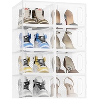 JOISCOPE Schuhaufbewahrungsboxen, 8 Stück klare & stapelbare Kunststoff-Schuhboxen mit magnetischer Tür, Trainer-Aufbewahrung mit Deckel für Damen/Herren, transparent weiß