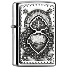 Zippo Mexican Heart, High Polish Chrome, Emblem - Nachfüllbar - Wiederverwendbar - Windfestes Design - Geschenkbox - Made in USA