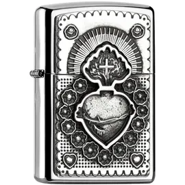 Zippo Mexican Heart, High Polish Chrome, Emblem - Nachfüllbar - Wiederverwendbar - Windfestes Design - Geschenkbox - Made in USA