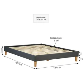 Homestyle4u Polsterbett mit Lattenrost 140x200 cm in Grau Textil, Schlafzimmer, Betten, Polsterbetten