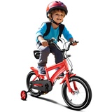 Brride 14 Zoll Kinder Fahrrad ab 3 Jahre, Jungen Mädchen Kinderfahrrad für ab 3-6 Jahre, Kinderfahrräder mit Stützräder, Höhenverstellbar, Kinder Fahrrad Cool Rot/Schwarz